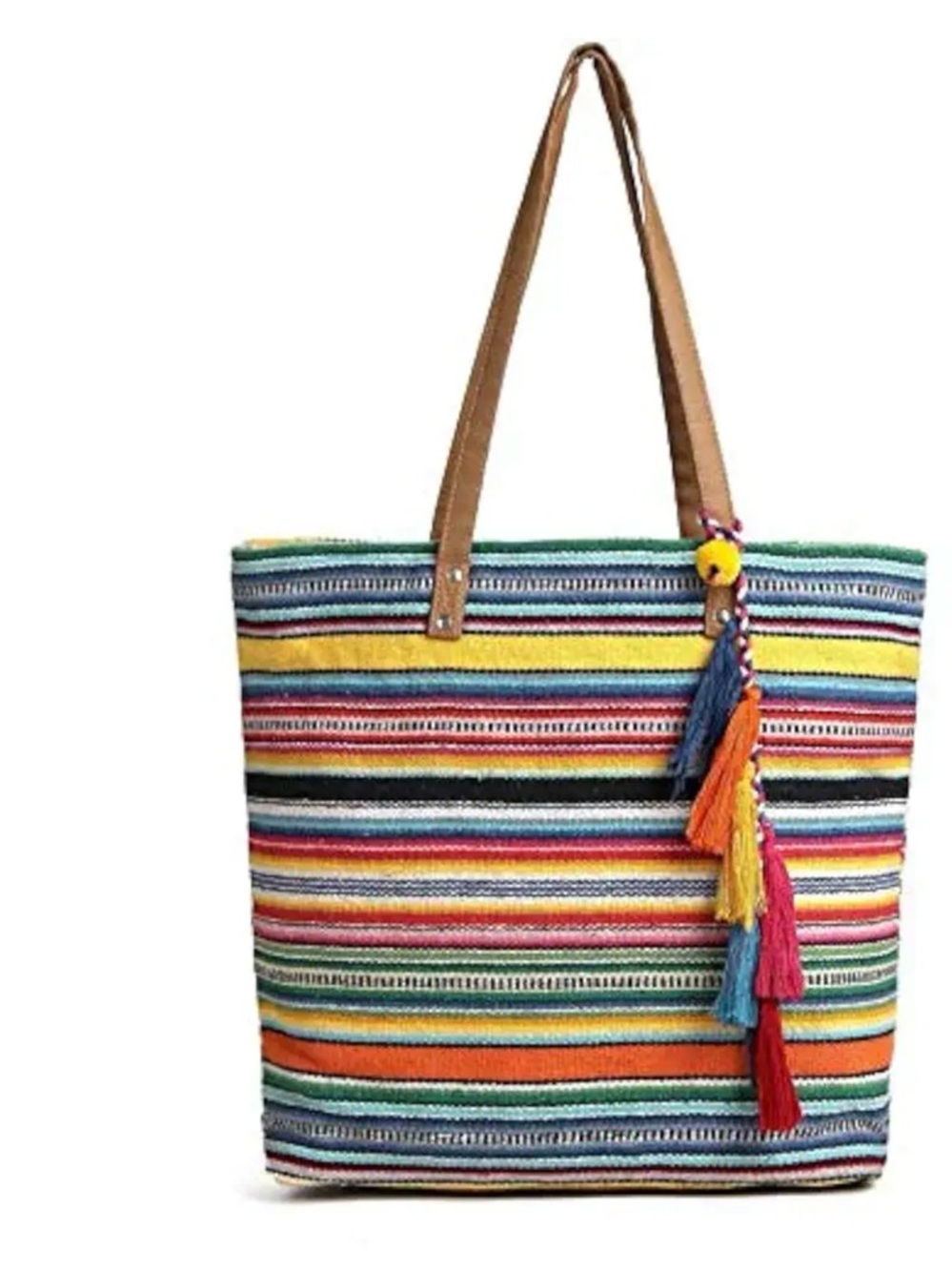 Astrid Multicolor Striped Tote with Tassel Accent - Women
